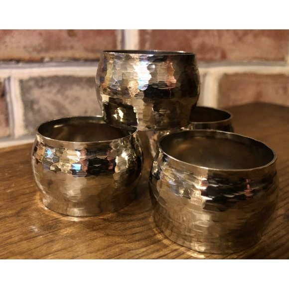 Vintage Estate Set of 4 Silver Plated Napkin Rings made in Hong Kong - Picture 2 of 5